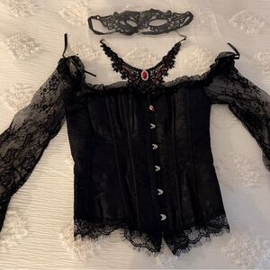 Black Lace Corset with Mask for Halloween